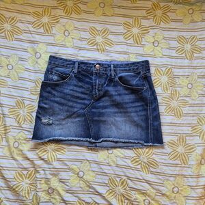 GAP Blue Denim Mini Skirt with Frayed Hem